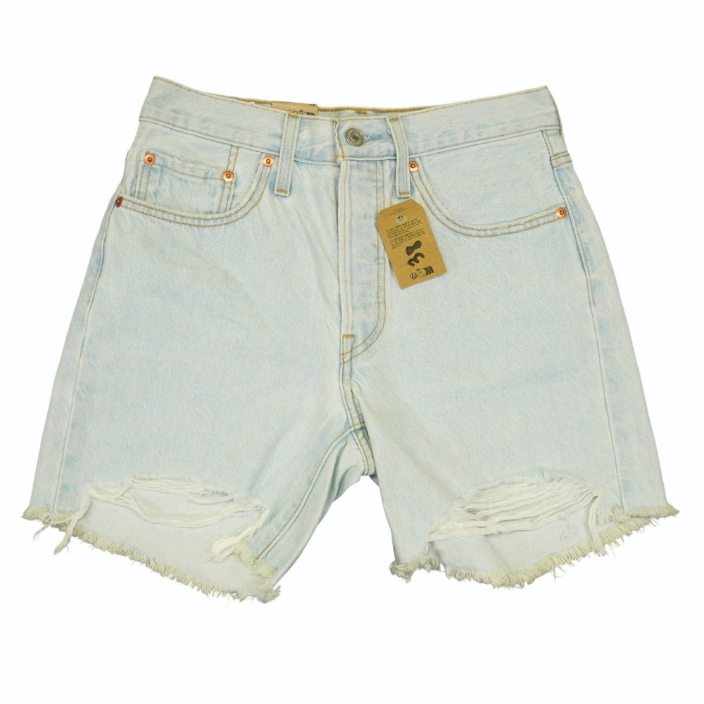 Levi's 501 Denim Shorts Women 26 Distressed Raw Hem High Rise Light Wash 6"